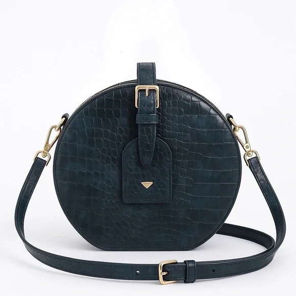 Elegant Blue Leather Round Bag - Picture 2 of 3